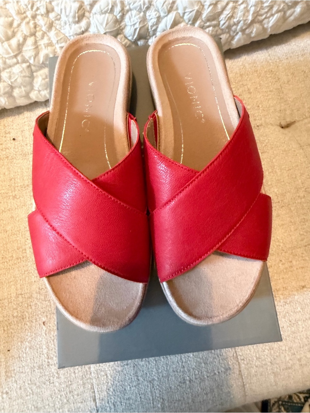 Vionic Red Crossover Platform Slide Sandals - Picture 4 of 6